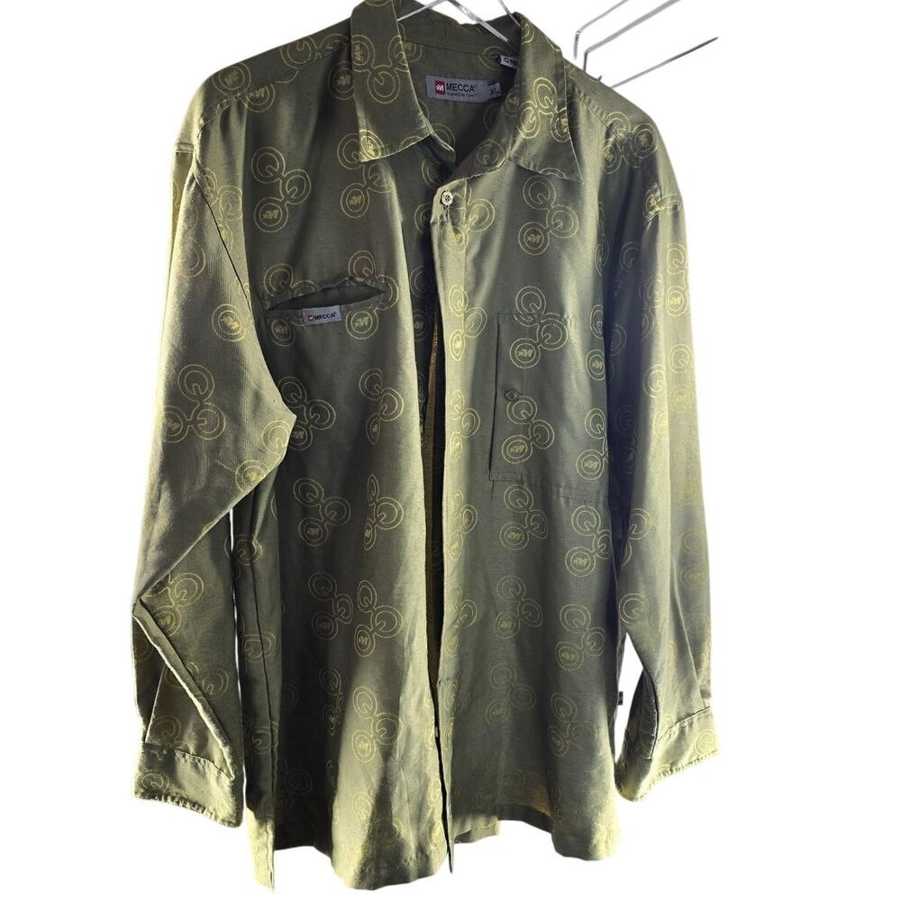 Vintage Mecca Olive‎ Green Geometric Button Down Shirt Men’s XL
